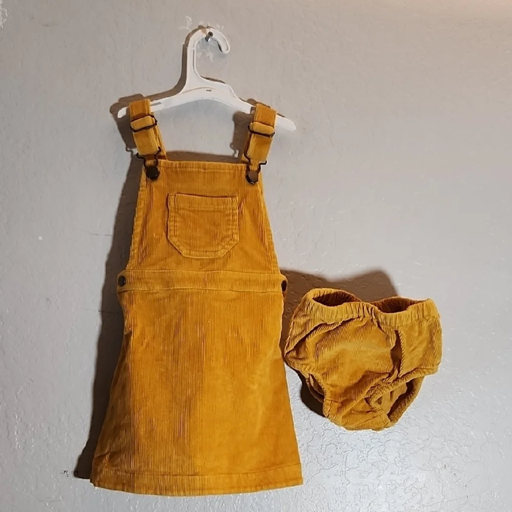 HANNA ANDERSONKids Mustard Corduroy Overalls Dress Set W Diaper Cover 3T